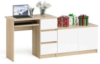 Мори компьютерный стол МС-6 правый + Тумба МА900.1, дуб сонома/белый