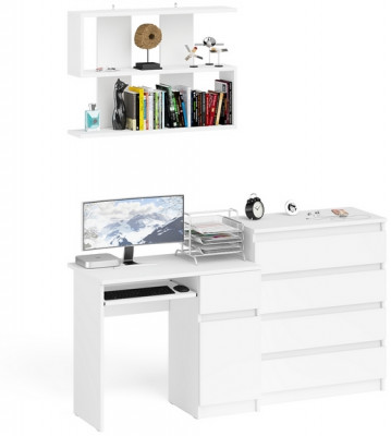 Мори Стол компьютерный МС-1 правый + Комод МК800.4 + Полка 900, цвет белый, ШхГхВ 170,4х50х209,6 см., НЕ универсальная сборка