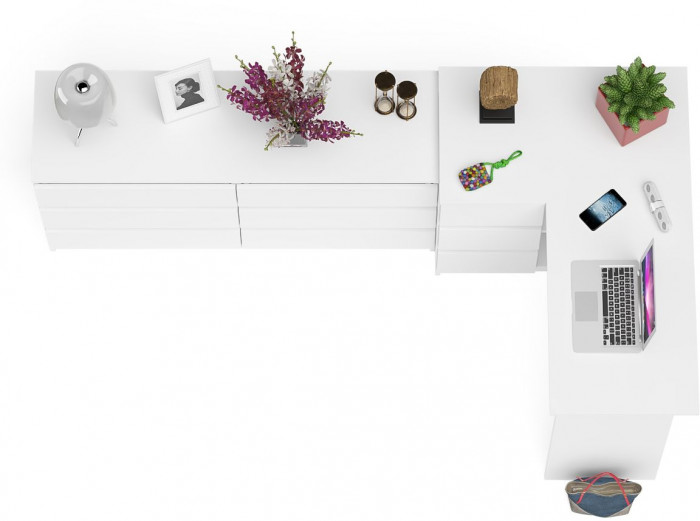 Мори Стол компьютерный МС-16 левый + Комод МК1380.6, цвет белый, ШхГхВ 262,4х84,9х76,6 см., выдвижные ящики слева, НЕ универсальная сборка