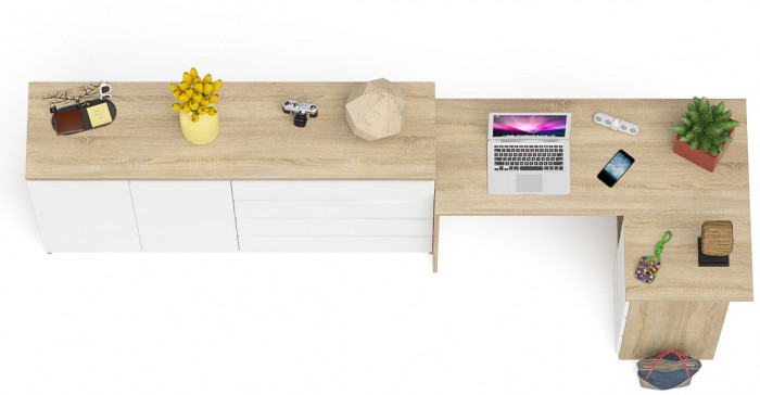 Мори Стол компьютерный МС-16 правый + Комод МК1600.1, цвет дуб сонома/белый, ШхГхВ 284,8х84,9х94 см., выдвижные ящики справа, НЕ универс. сборка