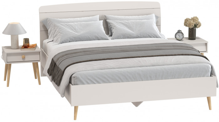 Афина Спальня Кровать 1600 + Две тумбы, цвет кашемир серый, ШхГхВ 164,6х210,2х95,6 + 2х45х37х45 см., сп.м. 1600х2000 мм., б/м, основание есть