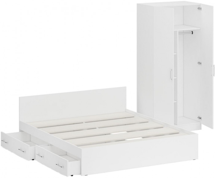 Кровать с ящиками 1800 + Шкаф 2-х створчатый Стандарт, цвет белый, ШхГхВ 183,5х203,5х70 + 90х52х200 см., сп.м. 1800х2000 мм., б/м, основание есть