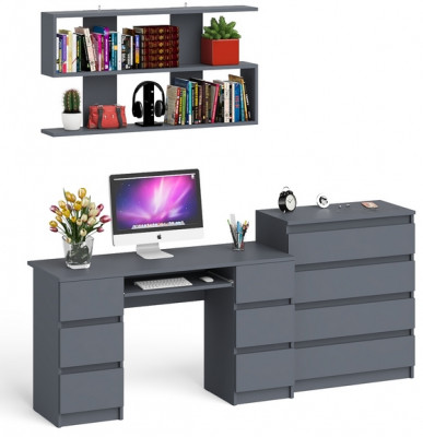 Мори компьютерный стол МС-2 + Комод МК800.4 + Полка 1200, графит