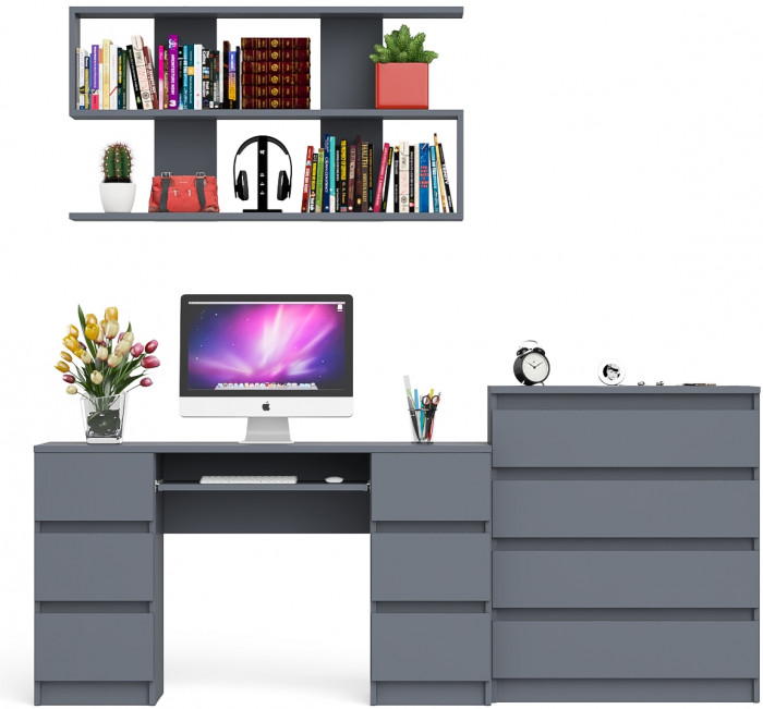 Мори компьютерный стол МС-2 + Комод МК800.4 + Полка 1200, графит