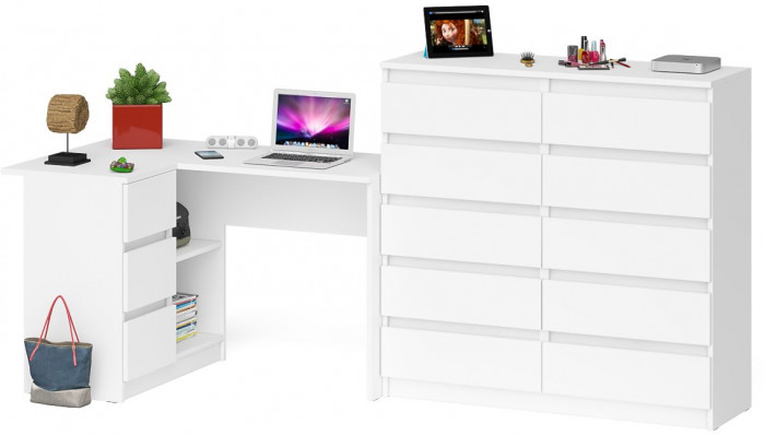 Мори компьютерный стол МС-16 левый + Комод МК1200.10, белый