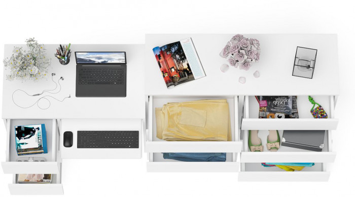 Мори компьютерный стол МС-6 левый + Комод МК1200.8, белый