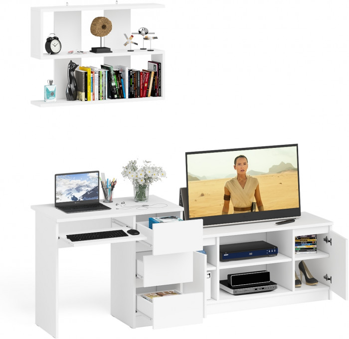 Мори компьютерный стол МС-6 правый + Тумба МТВ1200.1 + Полка 900, белый