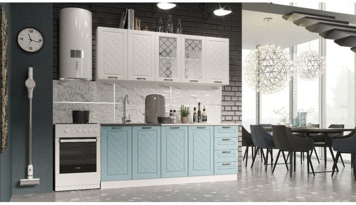 Кухня МДФ Агава 2000 (Акация белая / Моренга, Белый)