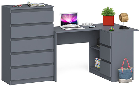 Мори Стол компьютерный МС-16 правый + Комод МК700.5, цвет графит, ШхГхВ 194,8х84,9х114 см., выдвижные ящики справа, НЕ универсальная сборка