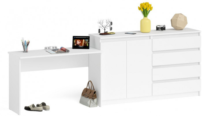 Мори Стол письменный МСП1200.1 + Комод МК1600.1, цвет белый, ШхГхВ 280,8х50х94 см., универсальная сборка