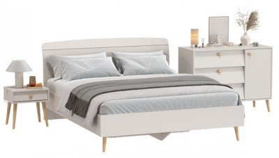 Афина Спальня Кровать 1600 + Комод + Тумба, цвет кашемир серый, ШхГхВ 164,6х210,2х95,6 + 110х45,3х83 + 45х37х45 см., 1600х2000 мм., б/м, осн. есть