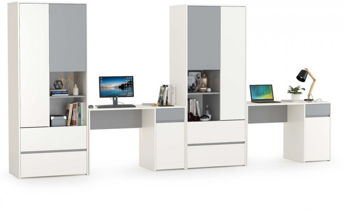 Торонто Компоновка № 11, цвет белый шагрень/стальной серый, ШхГхВ 400х53,1х195,7 см., универсальная сборка