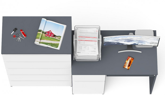 Мори Стол компьютерный МС-1 левый + Комод МК700.5, цвет графит/белый, ШхГхВ 160,4х50х114 см., выдвижной ящик слева, НЕ универсальная сборка