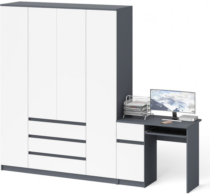 Мори Стол компьютерный МС-1 левый + Шкаф МШ1600.1, цвет графит/белый, ШхГхВ 250,4х50,4х209,6 см., выдвижной ящик слева, НЕ универсальная сборка