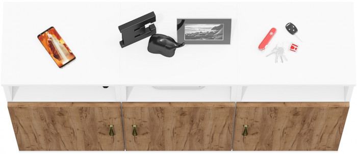 Лидер-8 Тумба МД 3.19 3 шт., цвет белый шагрень/крафт золото, ШхГхВ 120х30х75 см., универсальная сборка