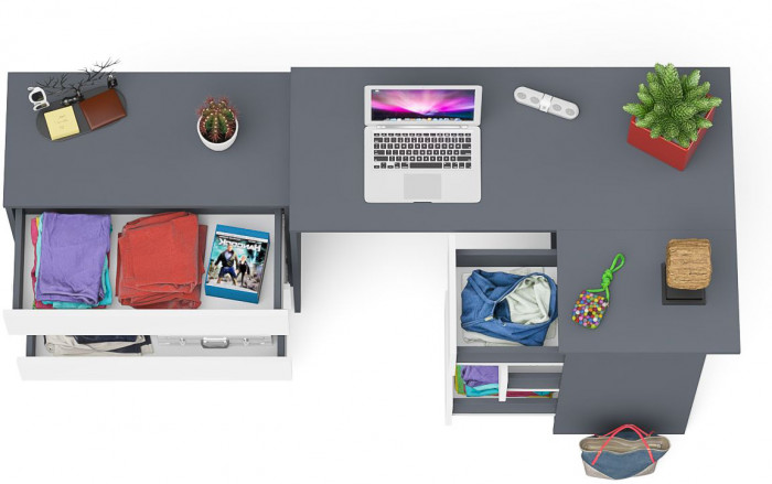 Мори Стол компьютерный МС-16 правый + Комод МК800.1, цвет графит/белый, ШхГхВ 204,8х84,9х76,6 см., выдвижные ящики справа, НЕ универсальная сборка