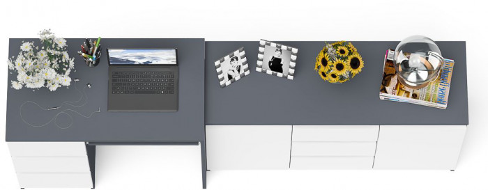 Мори Стол компьютерный МС-6 левый + Комод МК1200.3, цвет графит/белый, ШхГхВ 210,4х50х76,6 см., выдвижные ящики слева, НЕ универсальная сборка