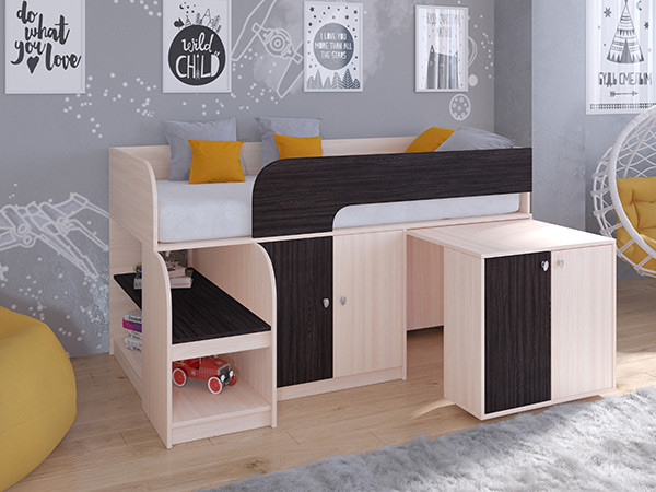 Кровать чердак Астра 9 V8 Дуб молочный/Венге