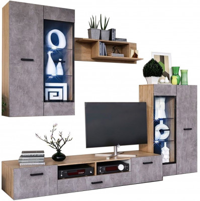 Модульная гостиная Нэнси New ЛДСП Вариант №1 (Бетон светлый, Дуб Сонома)