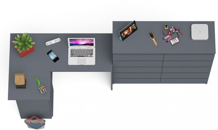 Мори компьютерный стол МС-16 левый + Комод МК1200.10, графит