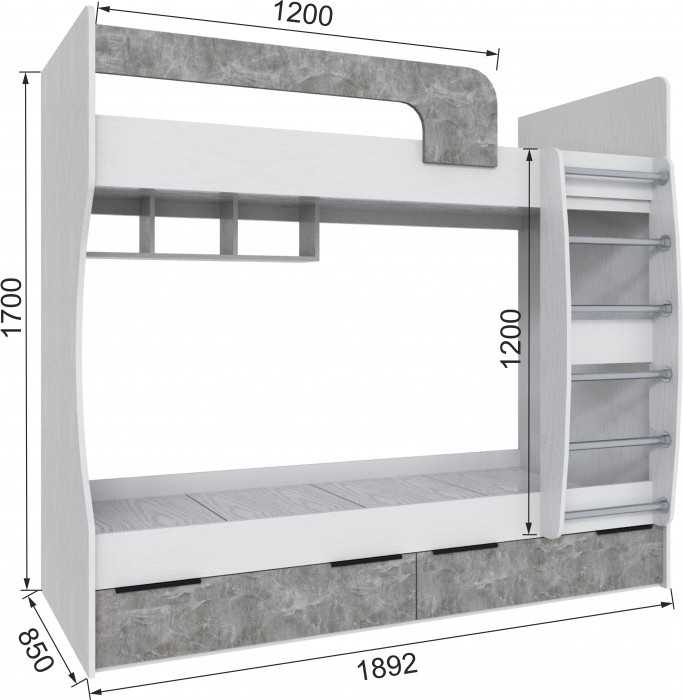 Кровать Мадрид (0,8) двухярусная, Белый/Ателье светлое
