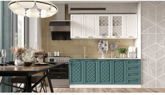 Кухня МДФ Агава 2000, Акация белая/Мята